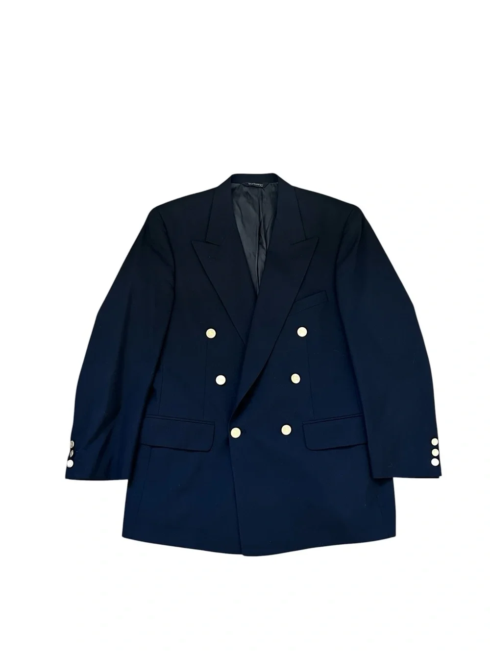 Burberry navy blue vintage Double-Breasted Wool Blazer with Gold Buttons
